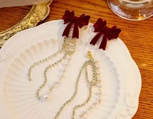 Elegant Retro Bow & Tassel Drop Earrings Red thumbnail 4