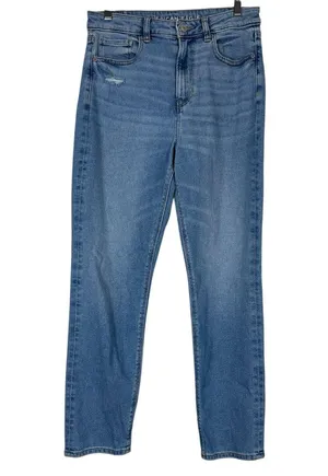 American Eagle Mom Straight Jeans Womens 8 Medium Wash Distressed Stretch Casual thumbnail 1