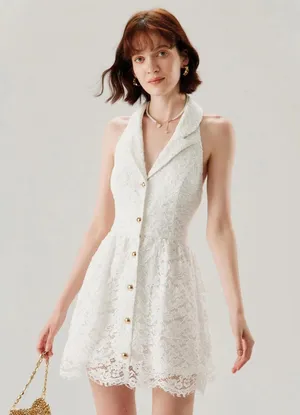 RIHOAS White Lace Collared Sleeveless Mini Dress S thumbnail 1