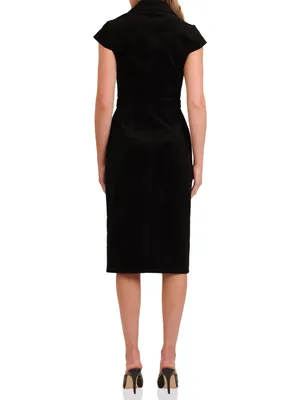 Avec Les Filles Women’s Black Corduroy Button Front Short Sleeve Midi Dress Sz 6 thumbnail 8