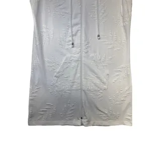 Dotti Womens White Textured Palm Leaf Zip Front‎ Sleeveless Hooded Cover Up M thumbnail 4