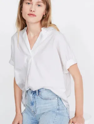 Madewell Women's‎ Park Popover Short Sleeve Shirt White thumbnail 1