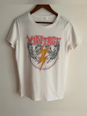 MOD on Trend Graphic Vintage Eagle Lightning Bolt Band Tee White Medium M thumbnail 7