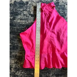 Ann Taylor Pink Peplum Top Criss Cross Halter Sleeveless Size Medium Preppy NEW thumbnail 7