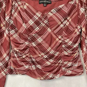 Almost Famous Womens Plaid Mesh Corset Top M Ruched Milkmaid Y2K Grunge Coquette thumbnail 4