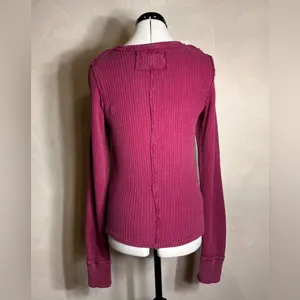 FREE PEOPLE We The Free Womens Roll With It Ribbed Distressed Thermal Shirt|Sz:S thumbnail 3
