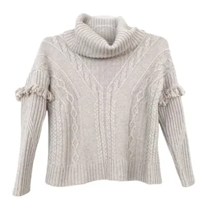 Artisan NY Wool Blend Tan Knit Turtleneck Sweater Fringe Sz M thumbnail 1