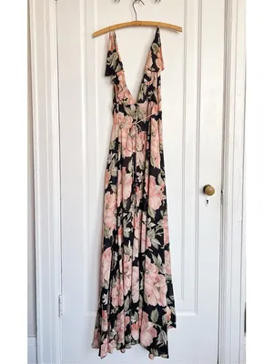 Reformation • Arianna Dress maxi wrap gown De Marie dark floral thumbnail 12
