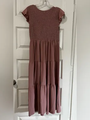 Women's Tiered Smocked Midi Dress in Dusty Pink Sz L thumbnail 7