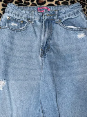 edikted light wash high-waisted wide leg distressed jeans thumbnail 3