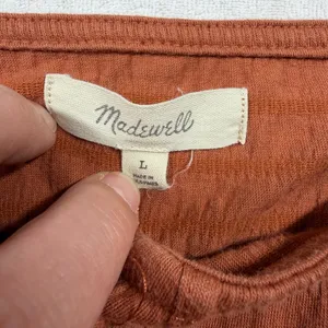 Madewell Crinkle Knit Button Front Crop Top Women’s Large Rust Orange thumbnail 2