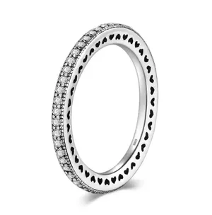 Sterling Silver SIZE 7 925  Hearts Clear CZ Stackable Ring thumbnail 1