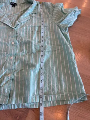GAP BODY poplin cotton short sleeve top and shorts pajama green stripe set large thumbnail 6