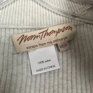 Norm Thompson Full Zip Cotton Ribbed Cream Sweater Size Medium thumbnail 2