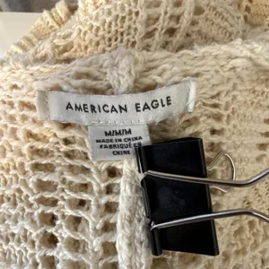 American Eagle Crochet Duster Hooded Cardigan Sweater Jacket Size M Ivory Cotton thumbnail 7