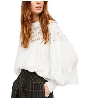 Free People Womens Tops Free People Have It My Way Embroidered Top In Ivory thumbnail 1