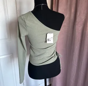 Forever 21 Green one shoulder top with tie detail thumbnail 4