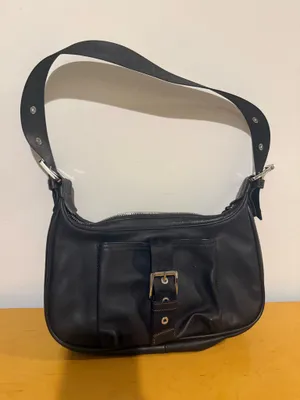 Black Leather Shoulder Bag with Buckle Accent thumbnail 1