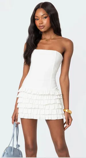NWT Edikted Strapless Ruffled Mini Dress thumbnail 1