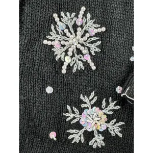 White Stag Vintage Snowflake Beaded Cardigan Sweater Black XL Scarf Christmas thumbnail 4