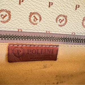 Vintage Pollini Italian Leather Logo Shoulder‎ Bag Satchel Cream/Brown thumbnail 12