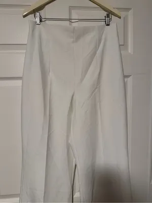 Zara White Ultra High Rise Wide Leg Legged Trousers Pants Luxury Tall thumbnail 3