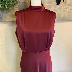 Lulus Classic Elegance Wine Satin Sleeveless Mock Neck Maxi Dress thumbnail 12