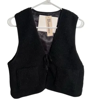 No Boundaries‎ Women's Sherpa Vest Sleeveless Black Tie Front Pockets Y2K thumbnail 1
