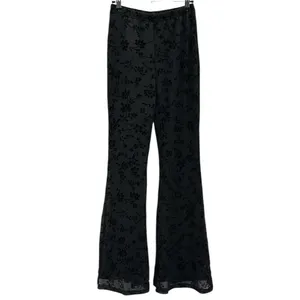 Source Unknown Black Mesh Floral Velvet Fully Lined High Waist Flare Stretch Pants Womens Small thumbnail 12