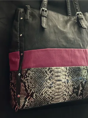 Black & Magenta Snake-Trim Tote Shoulder Bag thumbnail 10