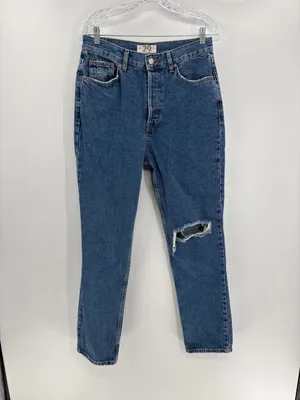 Free people we the free ripped distress blue straight leg denim jeans size 30 thumbnail 3