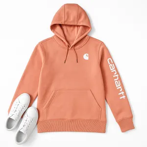 Carhartt Rose Clay Logo Sleeve Hoodie XS Relaxed Fit Pullover Sweatshirt Top EUC thumbnail 11