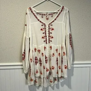 Free People Ariana White and Red embroidered tunic top size X Small thumbnail 4