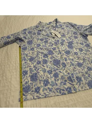 BedHead PJS Pajamas Blue Floral Print White Cotton Pants & Shirt Set NWT Large thumbnail 3
