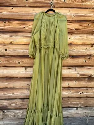 Mac Duggal Size 20 Olive Green Plus Size Chiffon Ruffle High Neck Maxi Gown thumbnail 4