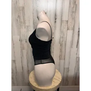 Windsor Black Lace Up Bodysuit Women’s M – Sheer Mesh Back, Ruched Front, Sexy N thumbnail 4