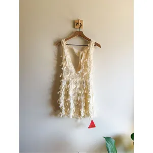 New EGO Extreme Plunge Mini Bodycon Dress In Cream Texture Size 8 thumbnail 4