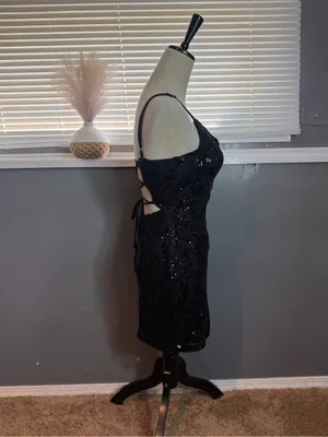 Lovesome Black Sequin Lace Up Open Back Bodycon Mini Dress Size M thumbnail 6
