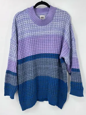BDG Lavender and Blue Colorblock Waffle Crewneck Sweater thumbnail 1