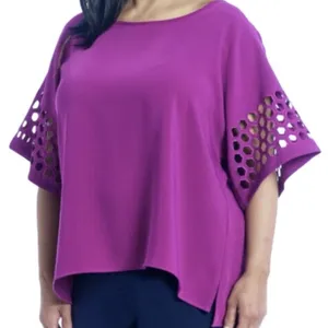 Ali Miles Women's Top Blouse Purple Short Sleeve Plus Size 1X thumbnail 1