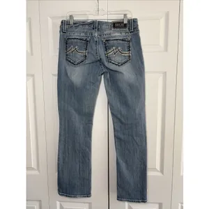 Miss Me Bootcut Jeans Womens 32 Blue Embellished Wing Pocket Stretch thumbnail 2
