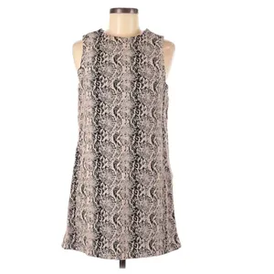 Free People Women's Size 0 Alice Snakeskin Print A-Line Dress Beige Black Snap‎ thumbnail 4