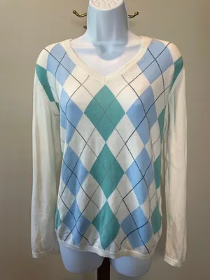 Tommy Hilfiger White Lightweight Argyle Sweater – Size L - 100% cotton thumbnail 1