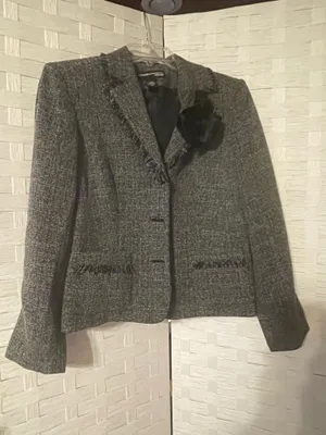 Norton McNaughton Women's Tweed Fringe Blazer Black White Sz 10P thumbnail 9