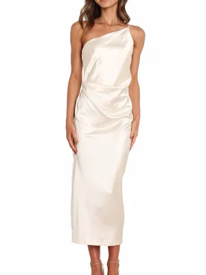 Petal & Pup Luella One-Shoulder Satin Slipdress size 8 in pearl white thumbnail 3