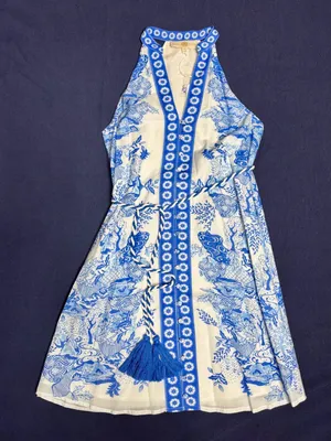 Anna Cate Blue White Halter Mini Dress Tassel Belt Extra Small NWT thumbnail 1