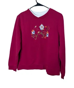 Vintage Studio Works Sport Magenta Embroidered Birdhouse Sweatshirt Size M thumbnail 1