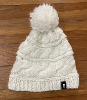 The North Face White Cable Knit Beanie Pom Womens One Size thumbnail 1