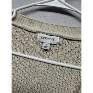 EVEREVE Cable Knit Cardigan XS 100% Cotton V-Neck Sweater Cream Preppy Fisherman thumbnail 2