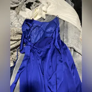 Lucy in the Sky Dena Satin Maxi Dress in Blue thumbnail 6